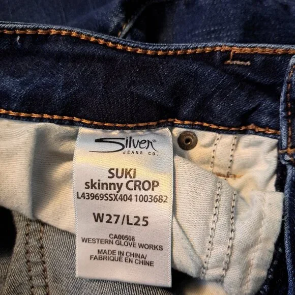 Silver Jeans Suki Skinny Crop Jeans/Capri W/Embroidered Pockets - Picture 9 of 10